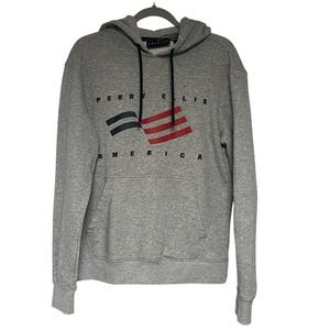 Perry Ellis Gray Patriotic Hooded Sweatshirt Mens Medium